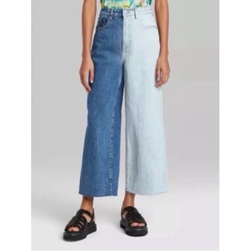 Wild Fable Colorblock Two-Tone Blue Wide Leg Ankle Jeans Women's Size 18/34R